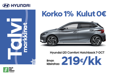RAJOITETTU ERÄ! Hyundai i20-mallia ilman käsirahaa 219 €/kk!
