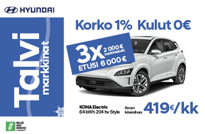 Täyssähköinen Kona Electric 6000 € edulla! 