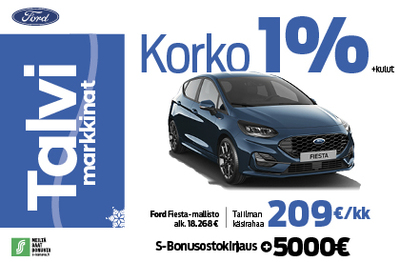 Uuteen Ford Fiestaan korko 1%+kulut. S-Bonusostokirjaus 5000€!