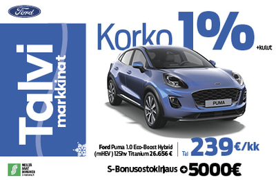 Ford Puma 1% korolla + kulut. 5000€ S-Bonusostokirjaus!