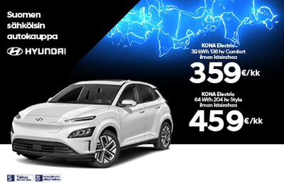 Täyssähköinen Hyundai Kona Electric korko 1,99% + kulut!