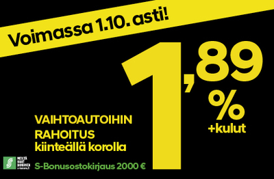 Korko 1.10. asti 1,89%+kulut. S-bonusostokirjaus 2000€!